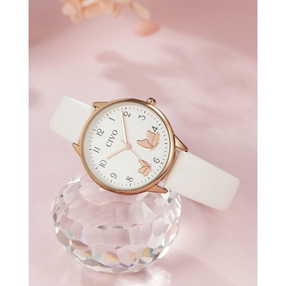 CIVO Women's Analog Quartz Watch, Waterproof Leather Strap Elegant Dress Watch - Picture 3 of 9